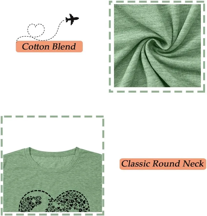 Airplane Mode Shirt Women Love Heart Graphic Tees Adventure Letter Print Short Sleeve Travel Shirts Casual Outdoor Tops