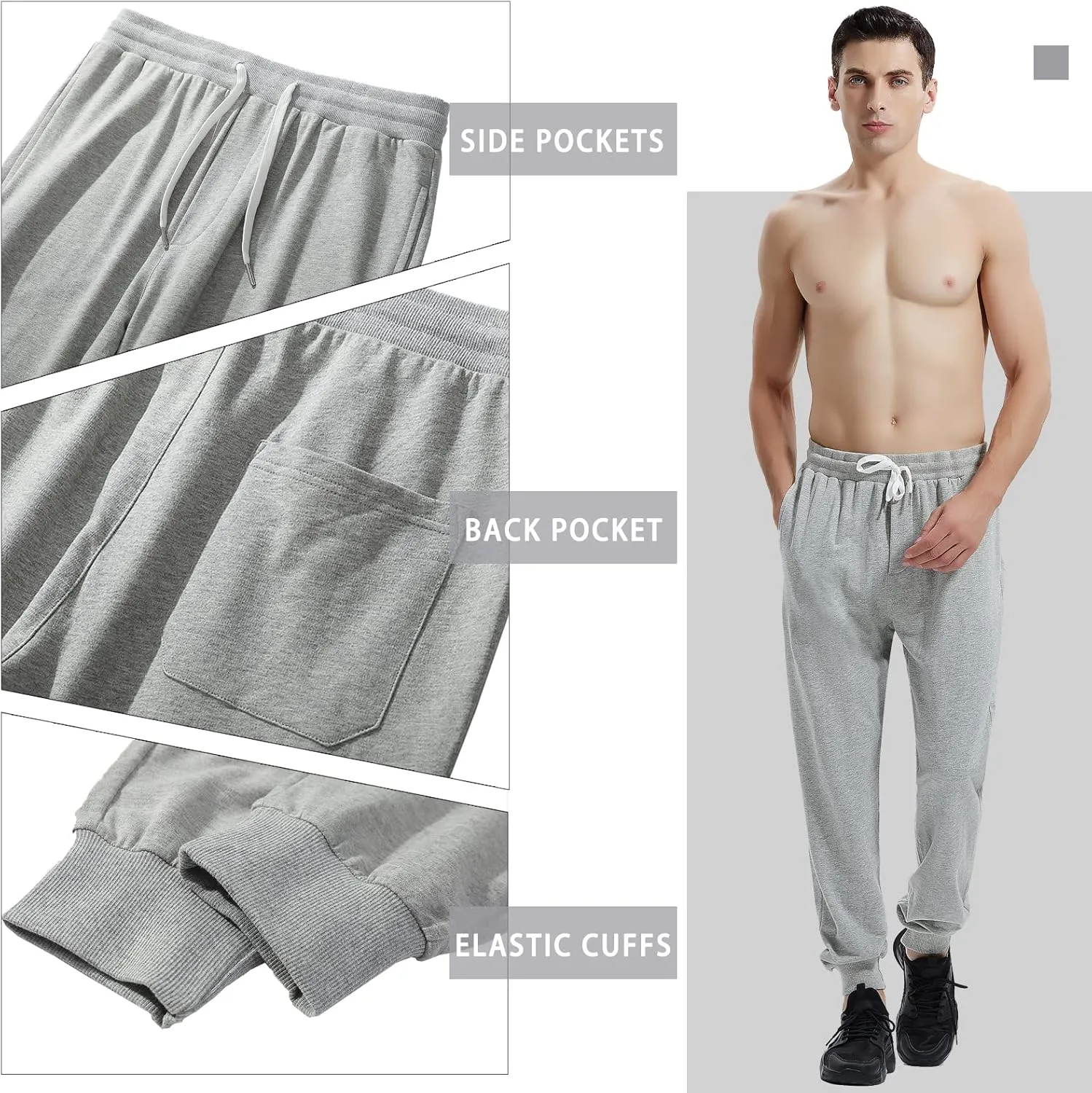 AMY COULEE Men's Casual Joggers Cotton Sweatpants Workout Athletic Pants with Pockets Drawstring Gym Running Pants
