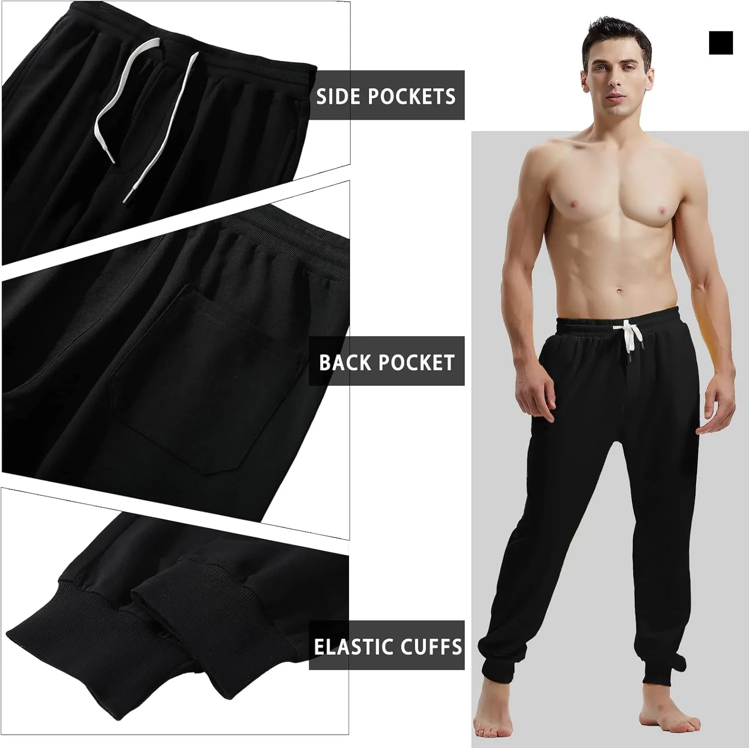 AMY COULEE Men's Casual Joggers Cotton Sweatpants Workout Athletic Pants with Pockets Drawstring Gym Running Pants