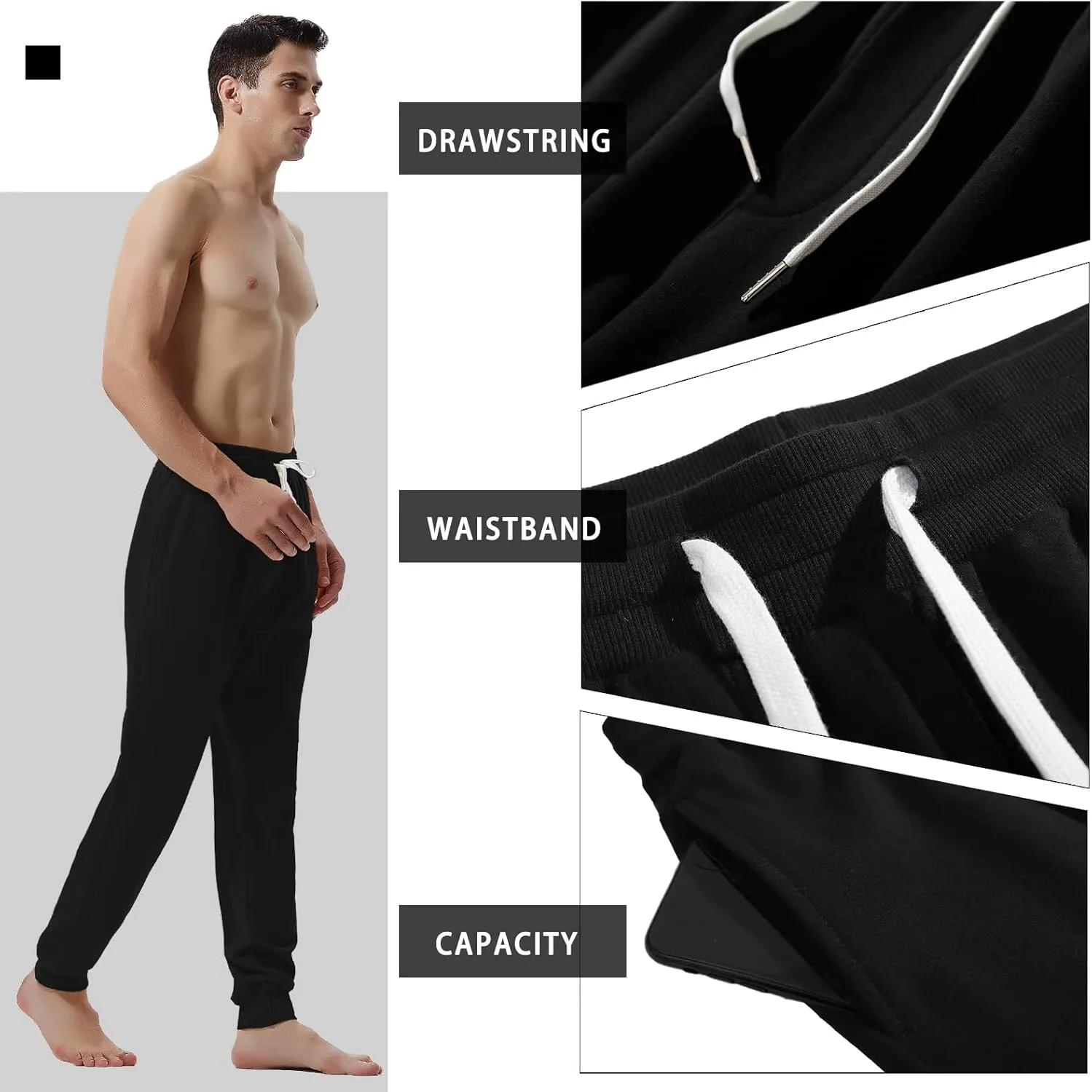 AMY COULEE Men's Casual Joggers Cotton Sweatpants Workout Athletic Pants with Pockets Drawstring Gym Running Pants