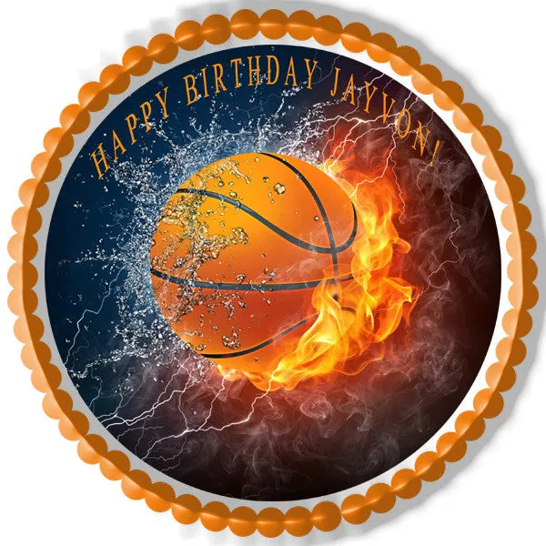 Basketball Fire - Edible Cake Topper OR Cupcake Topper, Decor