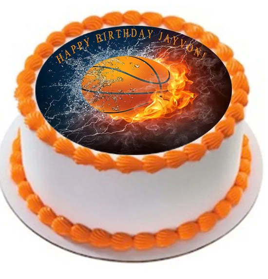 Basketball Fire - Edible Cake Topper OR Cupcake Topper, Decor