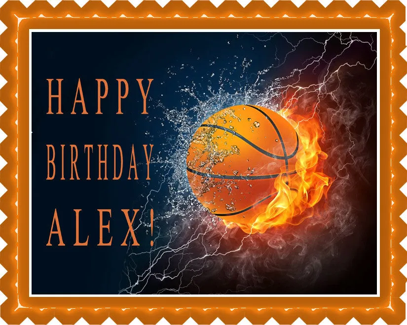 Basketball Fire - Edible Cake Topper OR Cupcake Topper, Decor