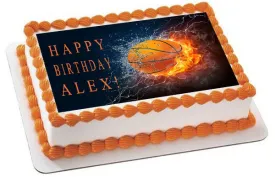 Basketball Fire - Edible Cake Topper OR Cupcake Topper, Decor
