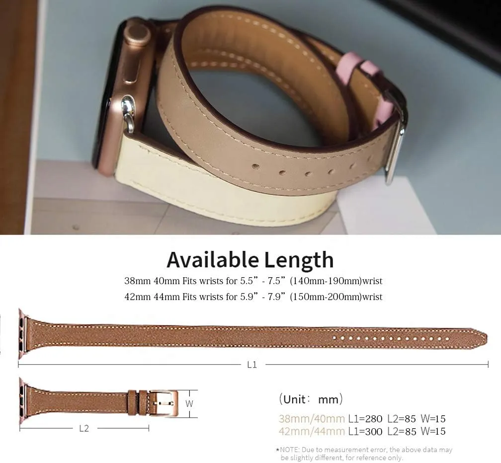Bestig Bands Compatible with Apple Watch Band 38mm 40mm 41mm 42mm 44mm 45mm 46mm 49mm Women Men, Genuine Leather Double Tour Designed Slim Thin Strap for iWatch Ultra SE Series 10 9 8 7 6 5 4 3 2 1