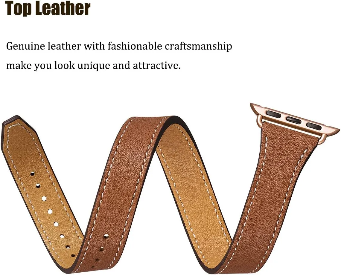 Bestig Bands Compatible with Apple Watch Band 38mm 40mm 41mm 42mm 44mm 45mm 46mm 49mm Women Men, Genuine Leather Double Tour Designed Slim Thin Strap for iWatch Ultra SE Series 10 9 8 7 6 5 4 3 2 1