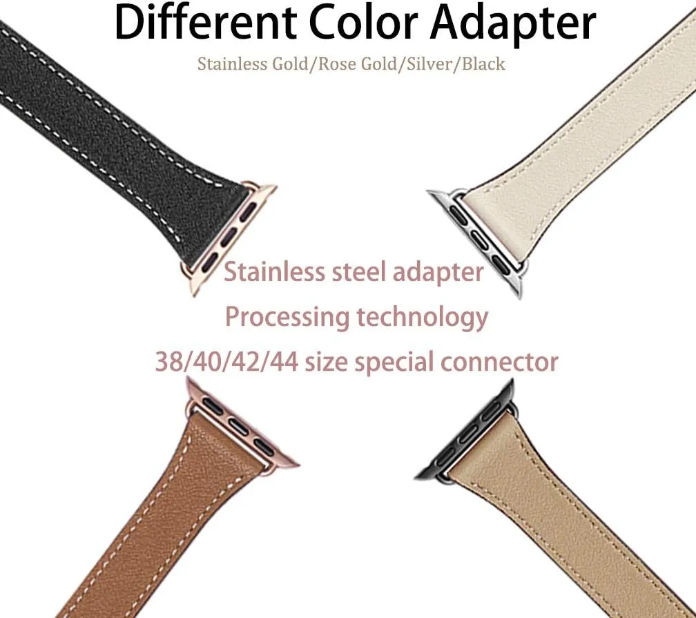 Bestig Bands Compatible with Apple Watch Band 38mm 40mm 41mm 42mm 44mm 45mm 46mm 49mm Women Men, Genuine Leather Double Tour Designed Slim Thin Strap for iWatch Ultra SE Series 10 9 8 7 6 5 4 3 2 1