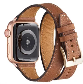 Bestig Bands Compatible with Apple Watch Band 38mm 40mm 41mm 42mm 44mm 45mm 46mm 49mm Women Men, Genuine Leather Double Tour Designed Slim Thin Strap for iWatch Ultra SE Series 10 9 8 7 6 5 4 3 2 1