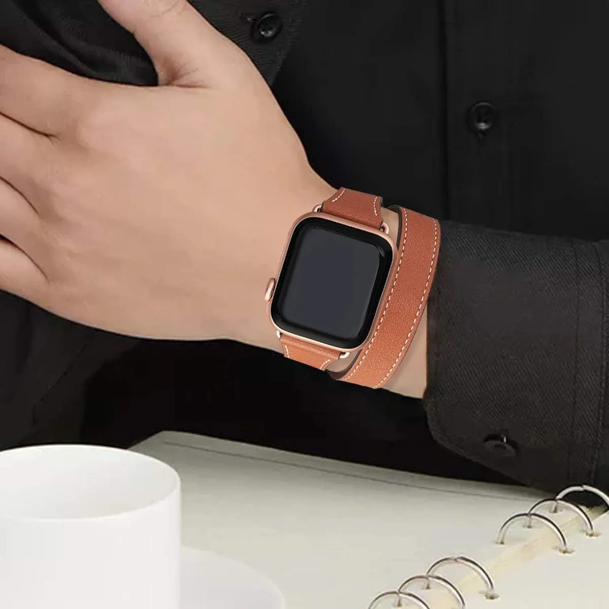 Bestig Bands Compatible with Apple Watch Band 38mm 40mm 41mm 42mm 44mm 45mm 46mm 49mm Women Men, Genuine Leather Double Tour Designed Slim Thin Strap for iWatch Ultra SE Series 10 9 8 7 6 5 4 3 2 1