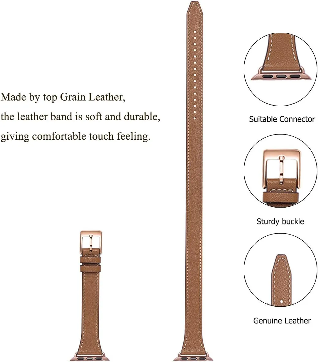 Bestig Bands Compatible with Apple Watch Band 38mm 40mm 41mm 42mm 44mm 45mm 46mm 49mm Women Men, Genuine Leather Double Tour Designed Slim Thin Strap for iWatch Ultra SE Series 10 9 8 7 6 5 4 3 2 1