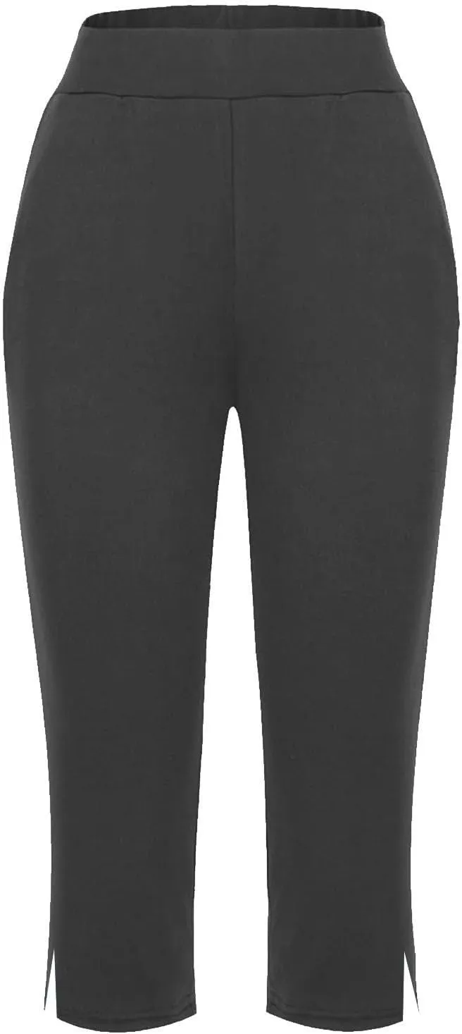 Capri for Senior,Womens Capri Sweatpants,Plus Size Yoga Pocket Workout Sweatpant Athletic Trousers with Pockets,