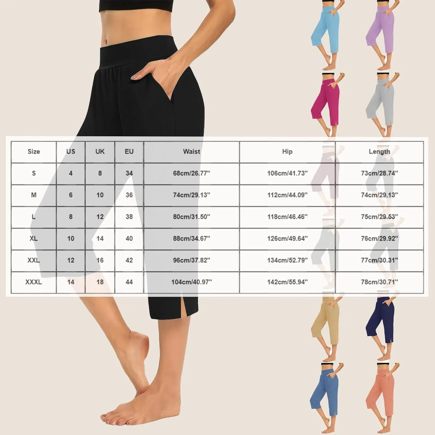 Capri for Senior,Womens Capri Sweatpants,Plus Size Yoga Pocket Workout Sweatpant Athletic Trousers with Pockets,