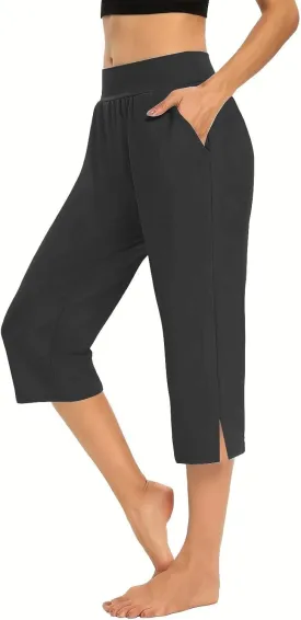 Capri for Senior,Womens Capri Sweatpants,Plus Size Yoga Pocket Workout Sweatpant Athletic Trousers with Pockets,