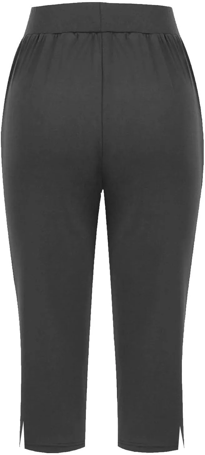 Capri for Senior,Womens Capri Sweatpants,Plus Size Yoga Pocket Workout Sweatpant Athletic Trousers with Pockets,