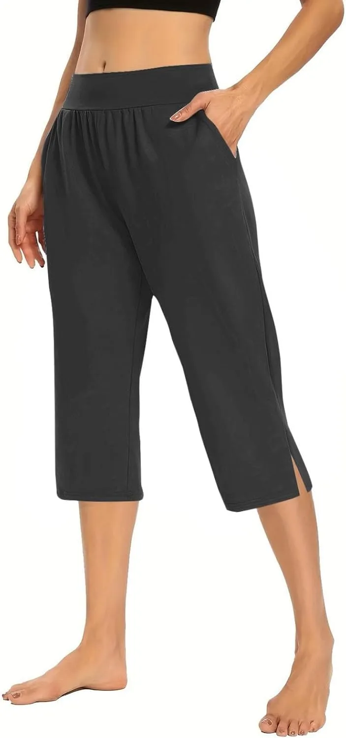 Capri for Senior,Womens Capri Sweatpants,Plus Size Yoga Pocket Workout Sweatpant Athletic Trousers with Pockets,
