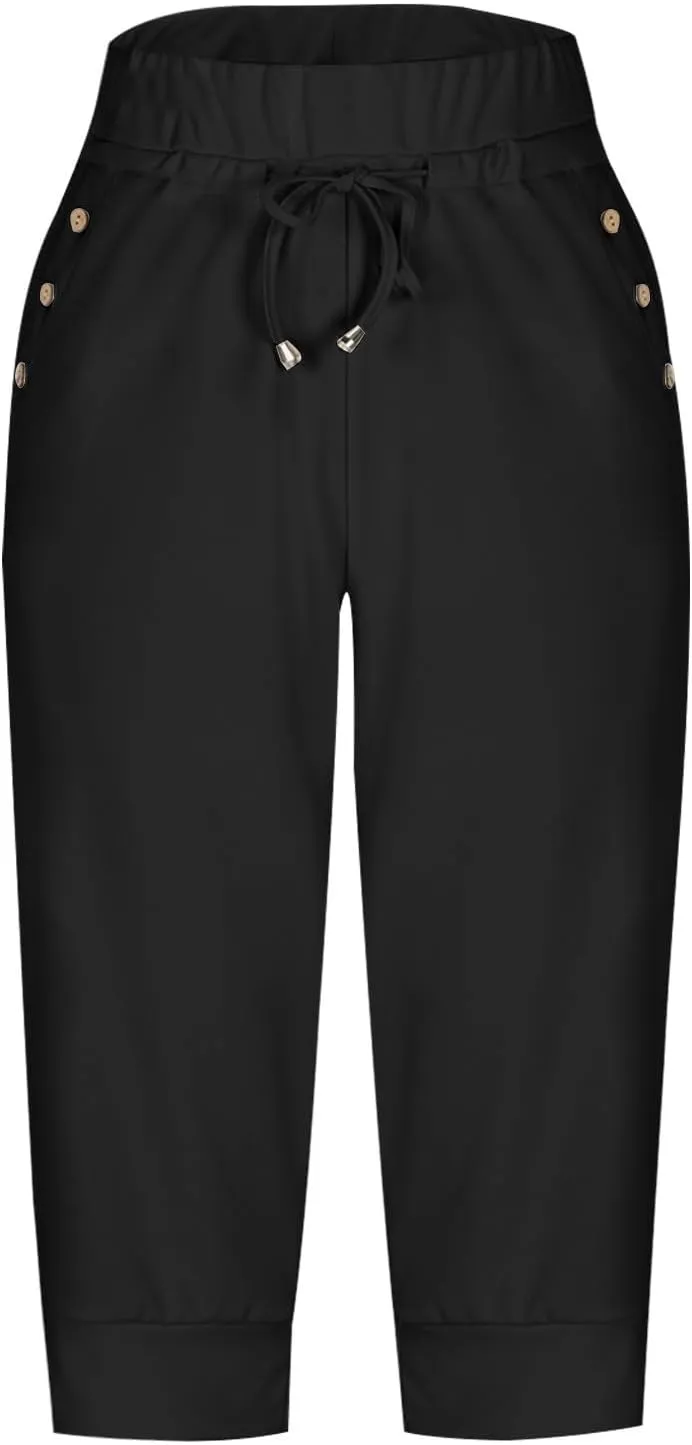Capri Joggers Womens Fashion 2025 Trendy Elastic Drawstring High Waisted Capris Casual Summer Stretch Active Pants