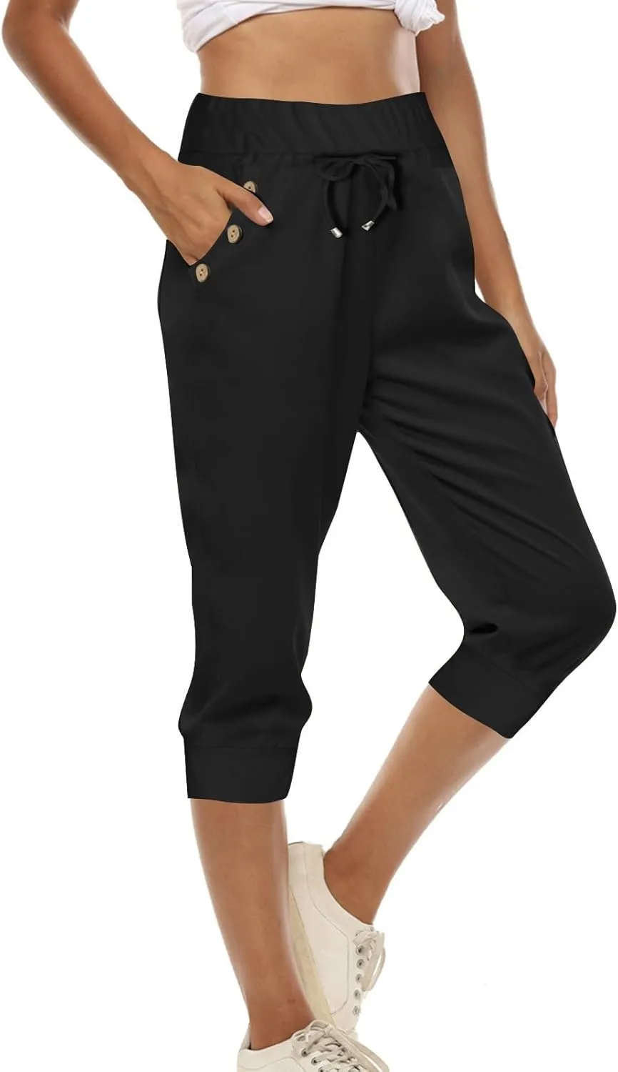 Capri Joggers Womens Fashion 2025 Trendy Elastic Drawstring High Waisted Capris Casual Summer Stretch Active Pants