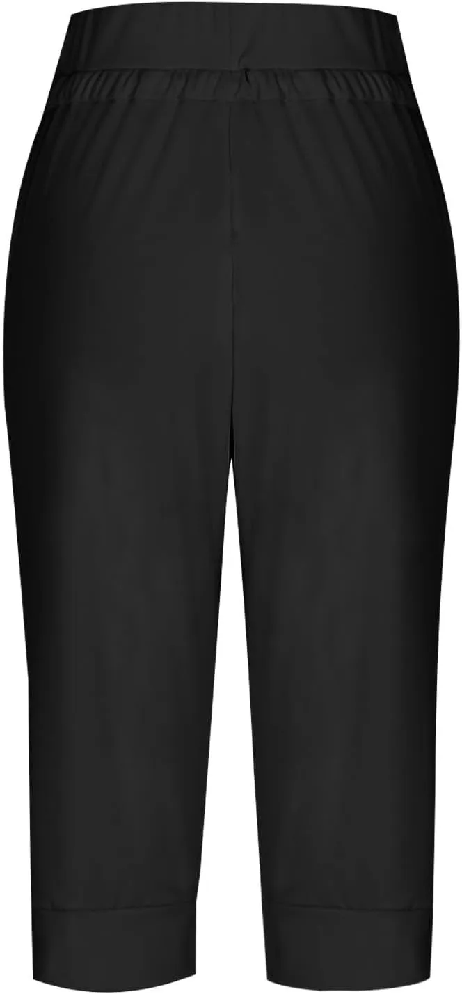 Capri Joggers Womens Fashion 2025 Trendy Elastic Drawstring High Waisted Capris Casual Summer Stretch Active Pants