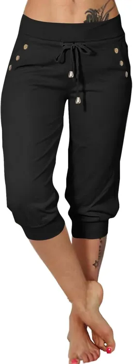 Capri Joggers Womens Fashion 2025 Trendy Elastic Drawstring High Waisted Capris Casual Summer Stretch Active Pants