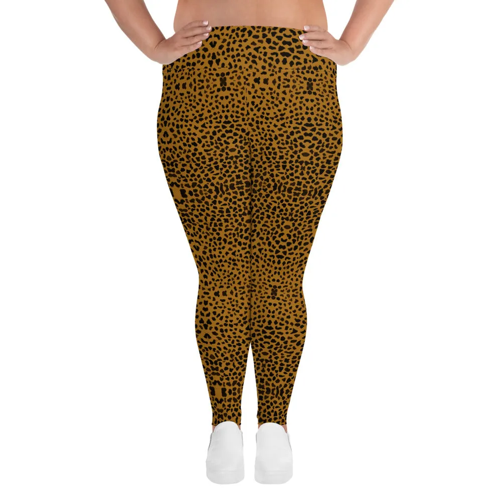 Cheetah Plus Size Leggings, Women's Animal Print Best Long Yoga Pants-Made in USA/EU