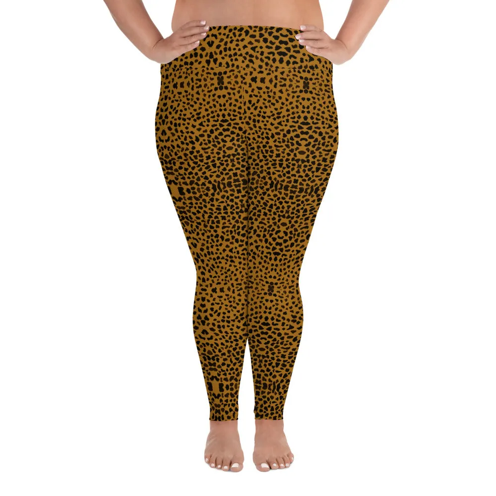 Cheetah Plus Size Leggings, Women's Animal Print Best Long Yoga Pants-Made in USA/EU