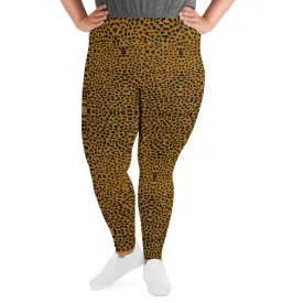 Cheetah Plus Size Leggings, Women's Animal Print Best Long Yoga Pants-Made in USA/EU