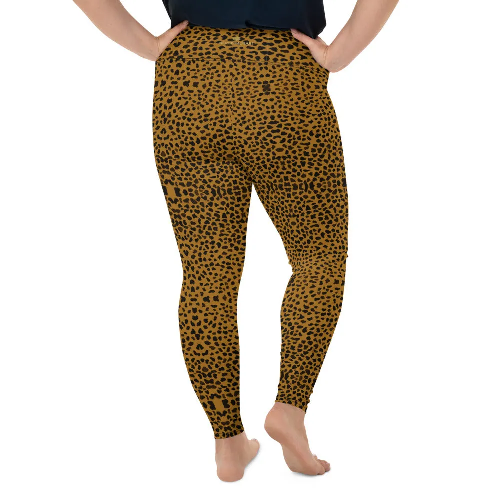 Cheetah Plus Size Leggings, Women's Animal Print Best Long Yoga Pants-Made in USA/EU