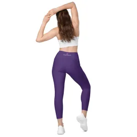 Dark Purple Women's Tights, Solid Color Best Yoga Pants With 2 Side Deep Long Pockets - Made in USA/EU/MX (US Size: 2XS-6XL)