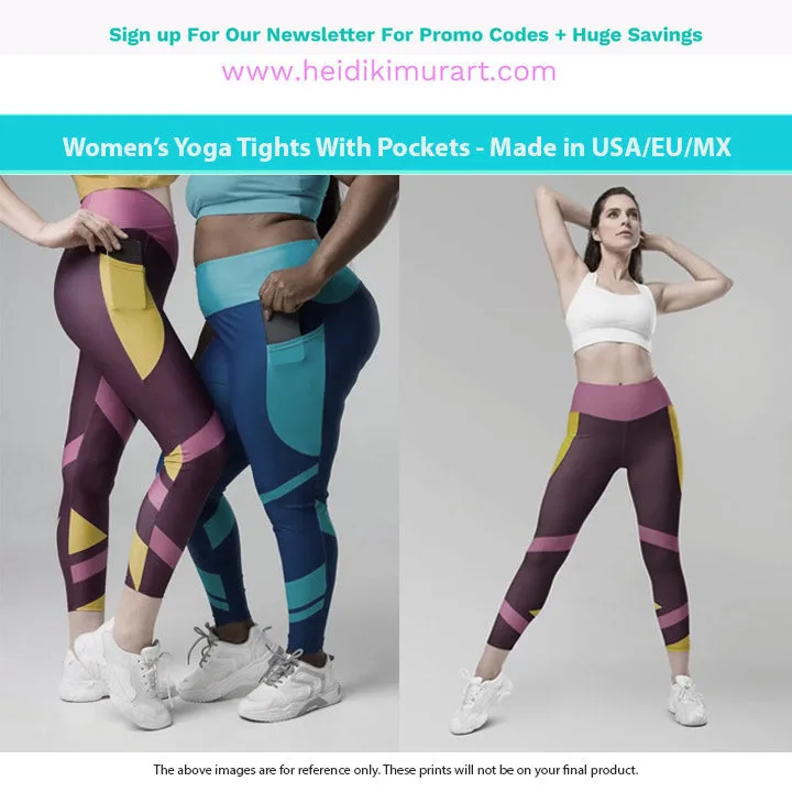 Dark Purple Women's Tights, Solid Color Best Yoga Pants With 2 Side Deep Long Pockets - Made in USA/EU/MX (US Size: 2XS-6XL)