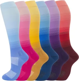 fenglaoda 6 Pairs Compression Socks for Women & Men Knee High Cute Circulation Socks for Nurse Pregnant Travel Athletic