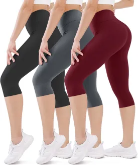 FEYHAY 3 Pack Capri Leggings for Women - High Waisted Yoga Pants Buttery Soft Stretchy Workout Running Cycling