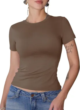 GAYHAY Womens Basic T Shirts Crew Neck Short Sleeve Slim Fitted Tees Y2K Cute Trendy Summer Crop Tops for Women Teen 2025
