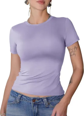 GAYHAY Womens Basic T Shirts Crew Neck Short Sleeve Slim Fitted Tees Y2K Cute Trendy Summer Crop Tops for Women Teen 2025