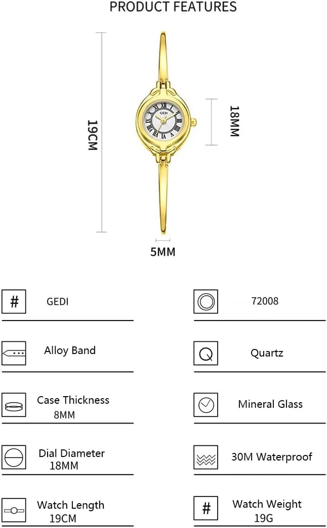 Gosasa Classic Vintage Bangle-Style Women's Watch with Small Dial and Thin Strap Elegant Dress Analog Ladies Wristwatch Fashion Waterproof Quartz Women Watch
