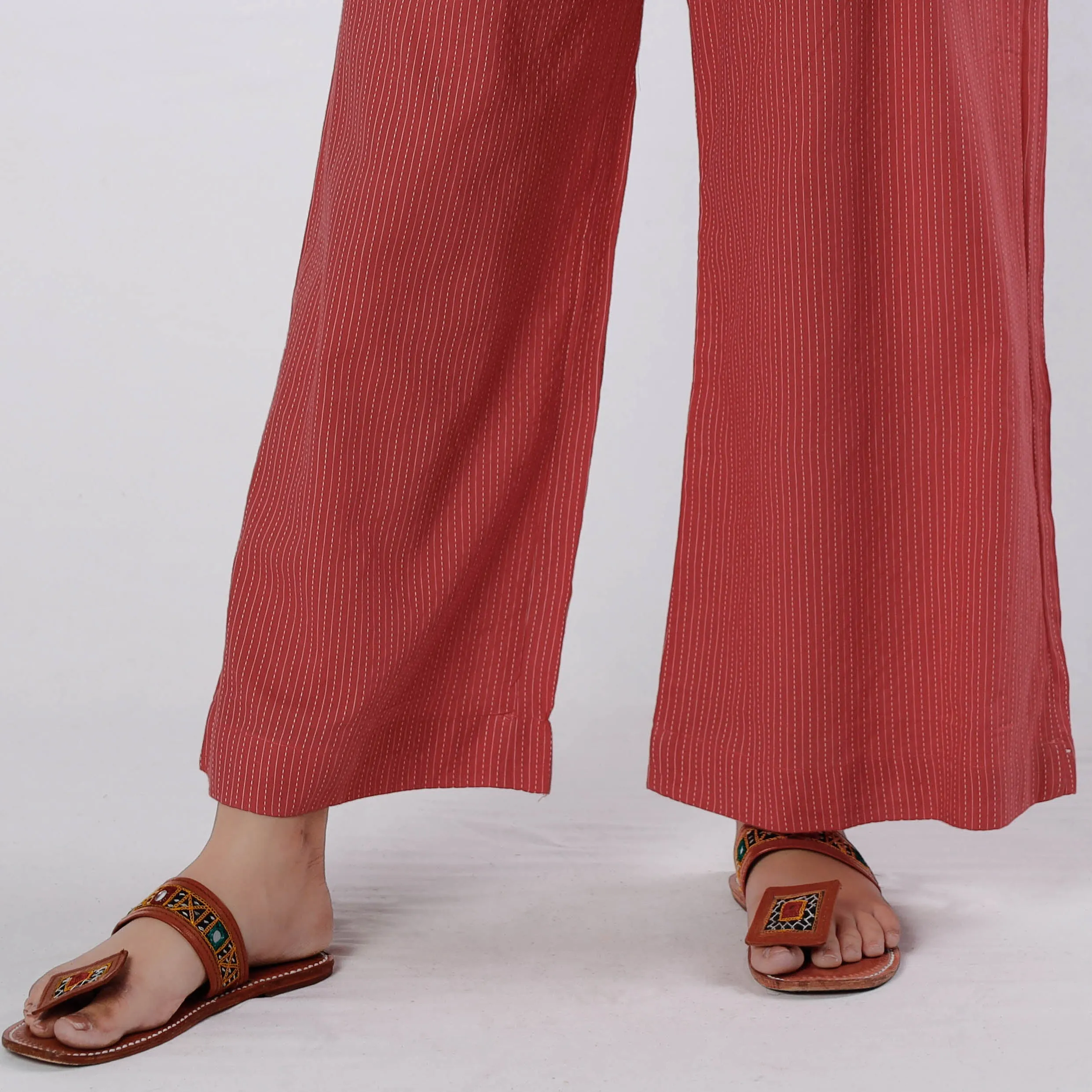 Indian Red - Running Stitch Cotton Palazzo