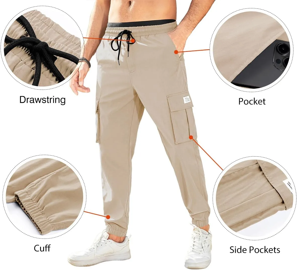 JMIERR Mens Casual Cargo Pants Stretch Elastic Waist Drawstring Joggers Pants Tapered Sweatpants for Men Multi Pockets