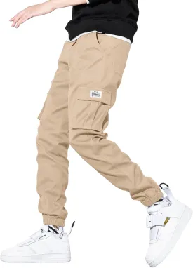 JMIERR Mens Casual Cargo Pants Stretch Elastic Waist Drawstring Joggers Pants Tapered Sweatpants for Men Multi Pockets