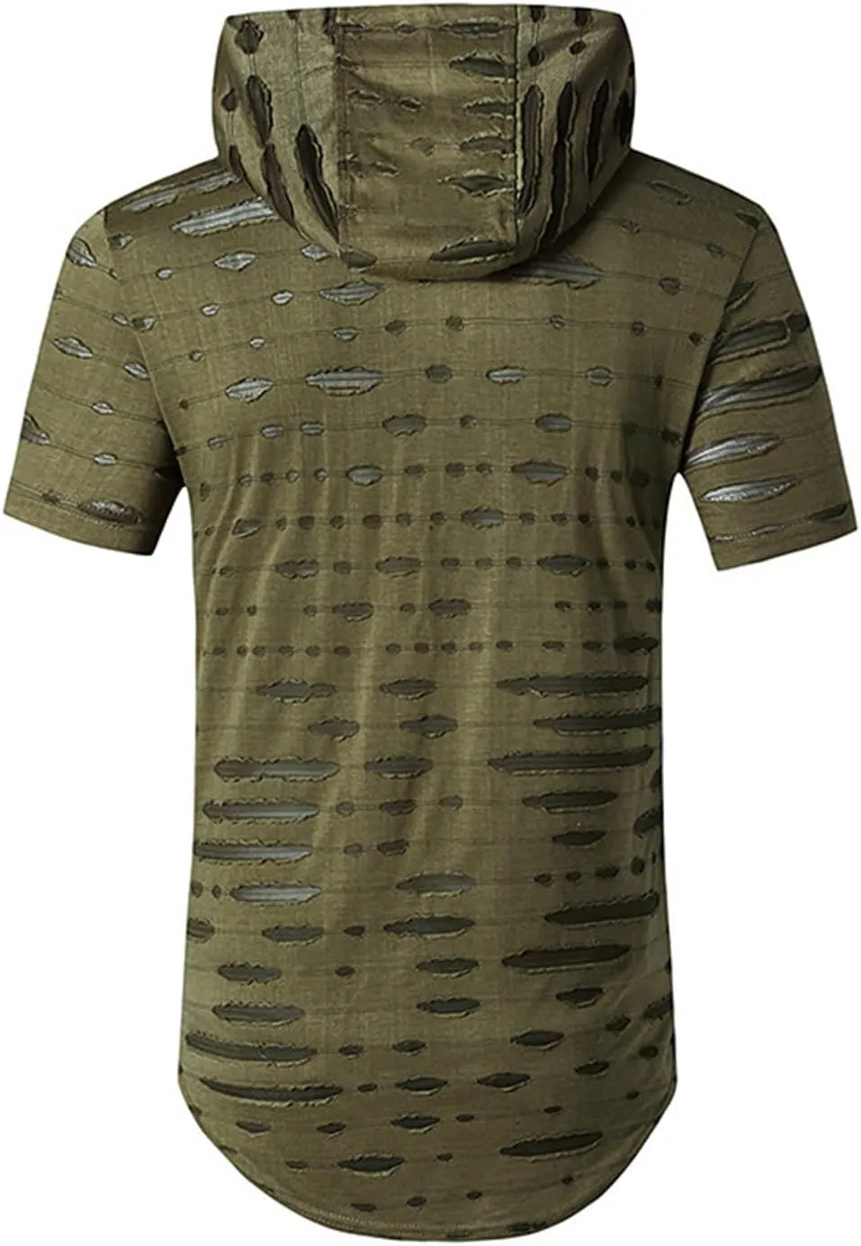 Maiyifu-GJ Mens Athletic Casual Longline Hipster T Shirt Hipster Hip Hop Hoodie Tee Solid Color Ripped Pullover Short Sleeve