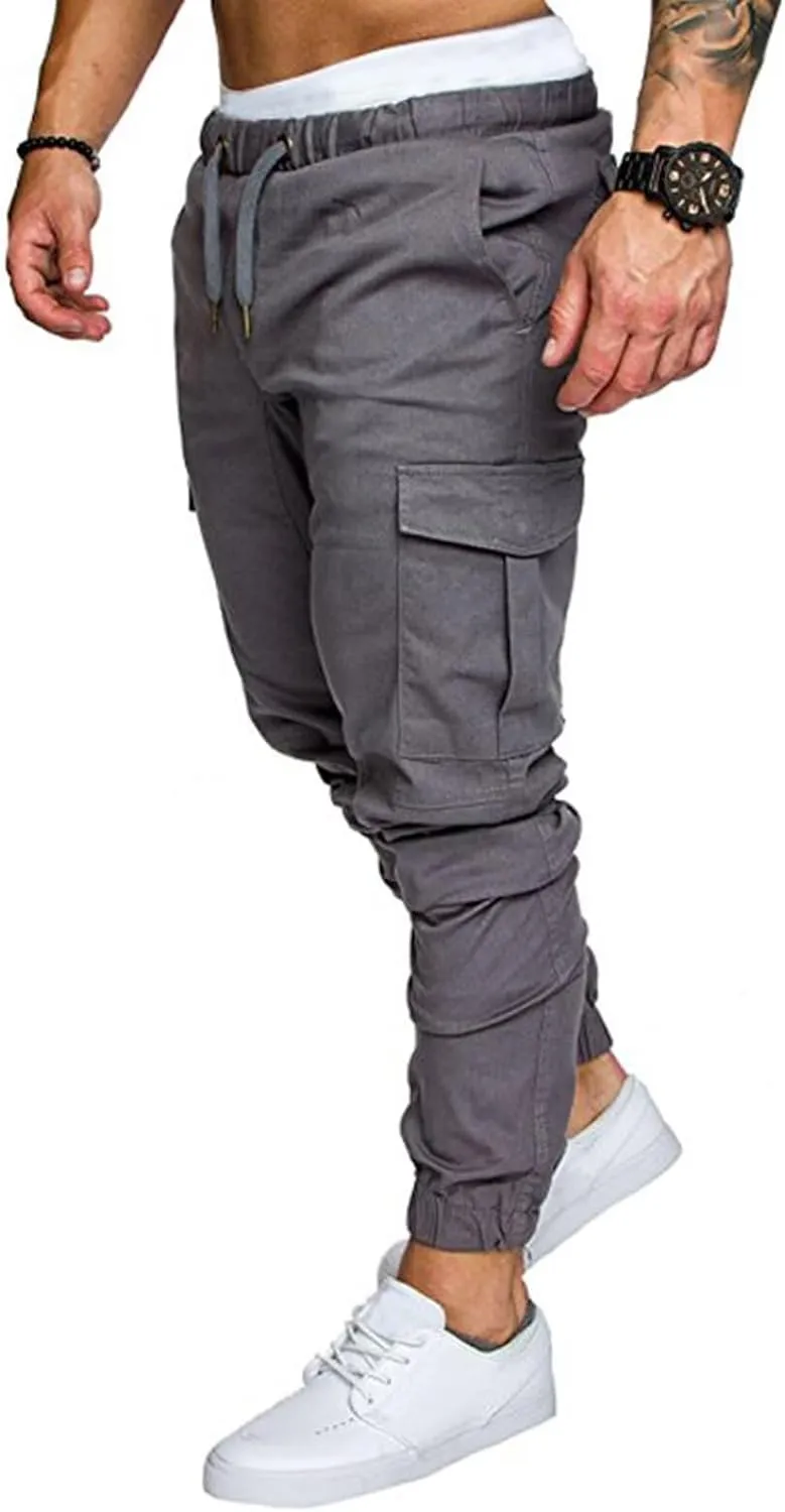 Mens Cargo Workout Joggers Pants Tapered Gym Athletic Tactical Slim Sweatpants Men with Pockets