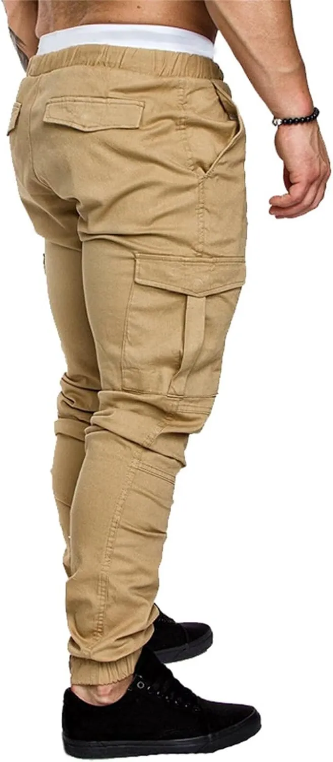 Mens Cargo Workout Joggers Pants Tapered Gym Athletic Tactical Slim Sweatpants Men with Pockets