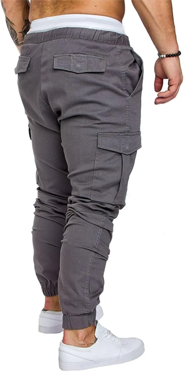 Mens Cargo Workout Joggers Pants Tapered Gym Athletic Tactical Slim Sweatpants Men with Pockets