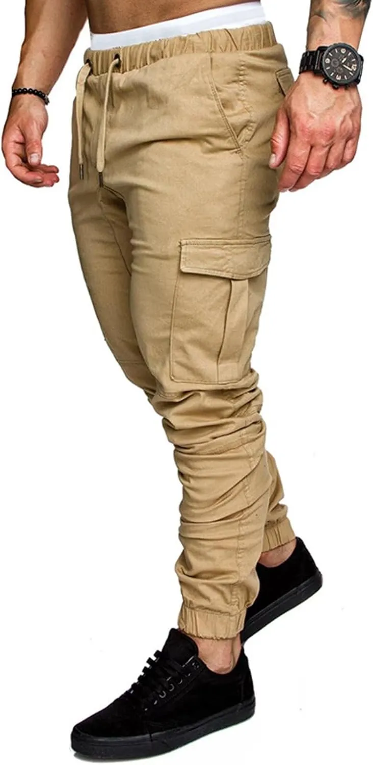 Mens Cargo Workout Joggers Pants Tapered Gym Athletic Tactical Slim Sweatpants Men with Pockets