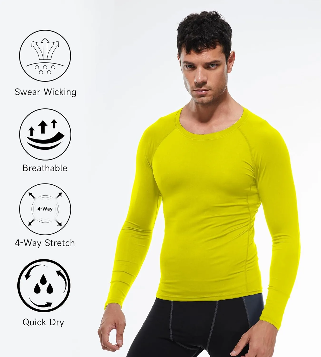 Men's Compression Shirts Long Sleeve Athletic Workout T-Shirt Running Cool Dry Tops Active Base Layer Undershirts