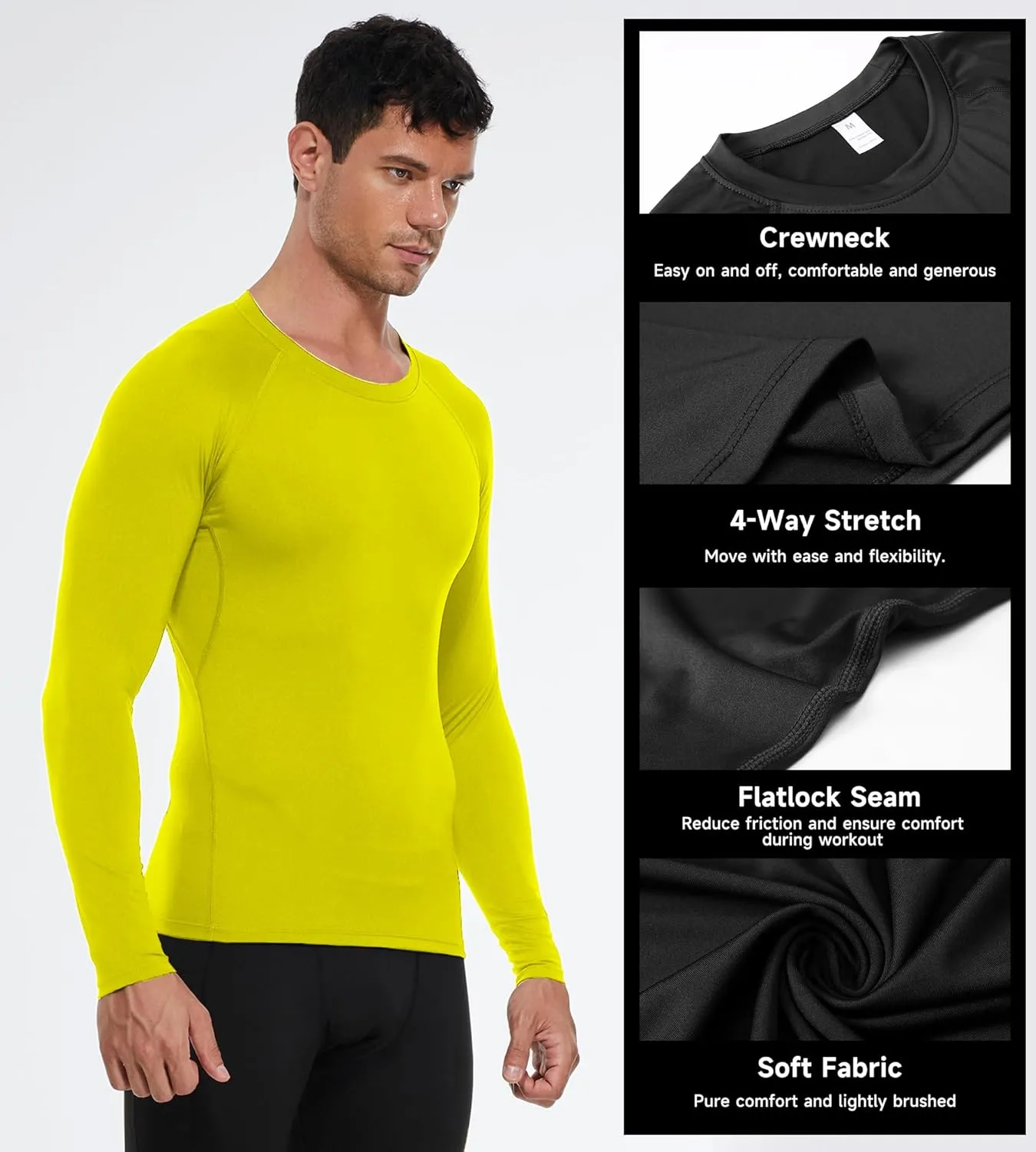Men's Compression Shirts Long Sleeve Athletic Workout T-Shirt Running Cool Dry Tops Active Base Layer Undershirts