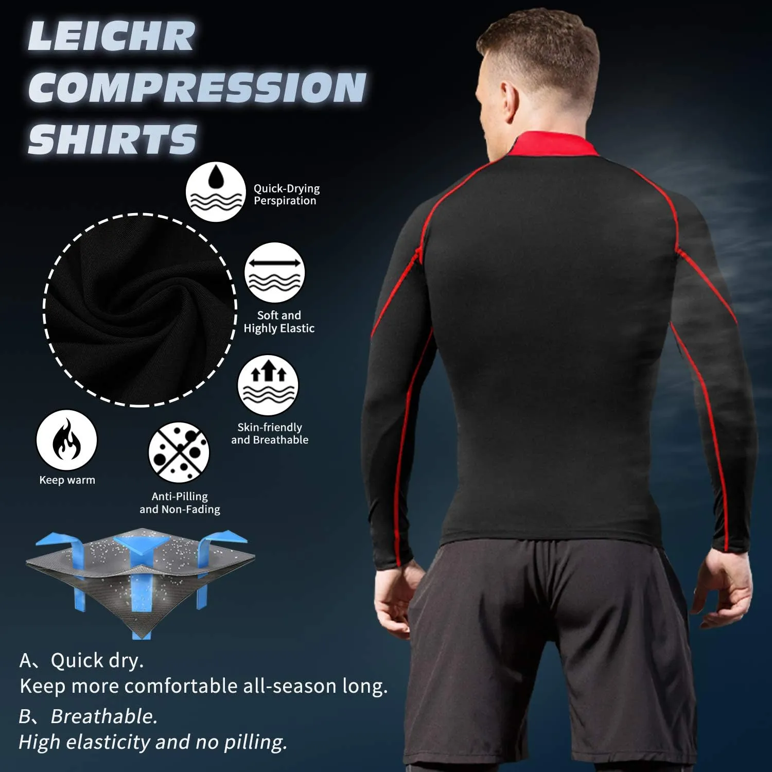 Men's Mock Compression Shirt UPF 50  Long Sleeve Turtleneck Undershirts Baselayer Athletic Running T-Shirts Top