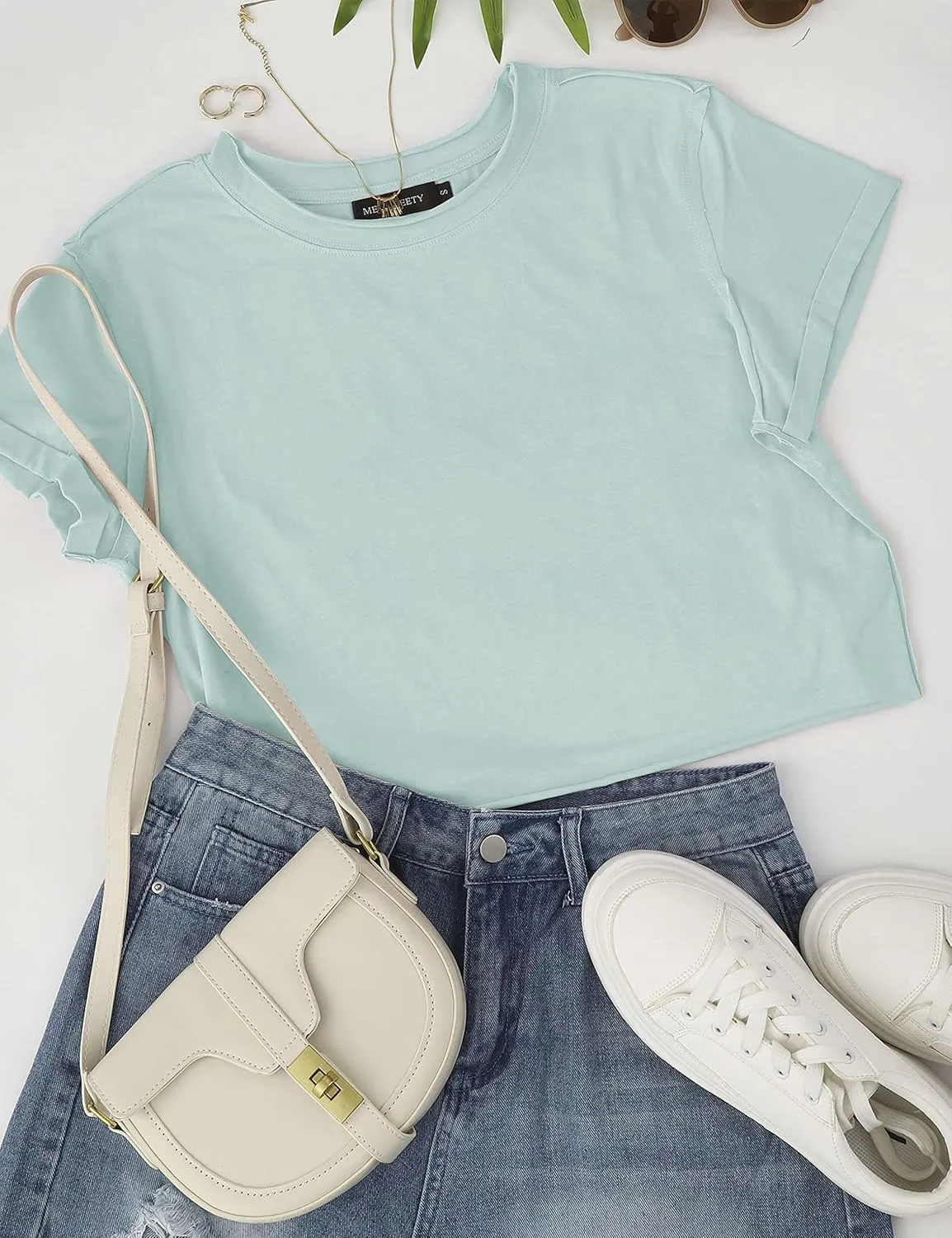 MEROKEETY Womens 2025 Summer Short Sleeve Crewneck Crop Tops Casual Solid T-Shirts