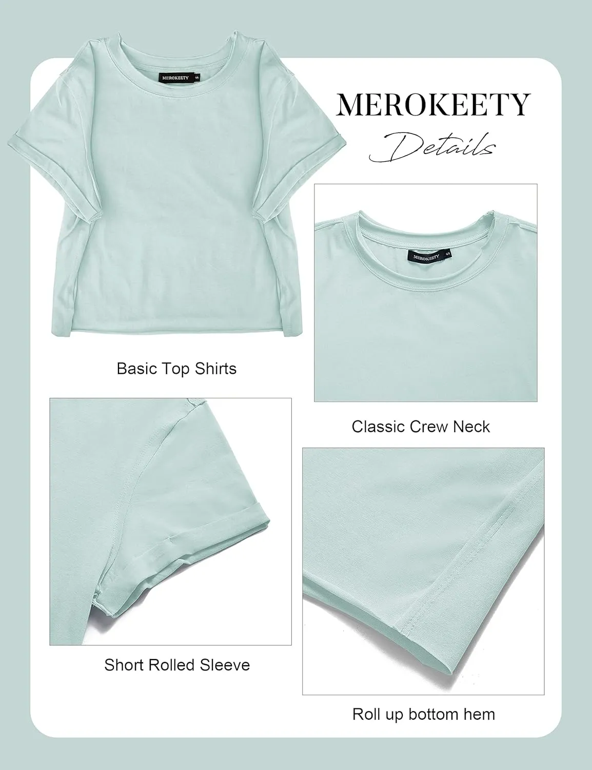 MEROKEETY Womens 2025 Summer Short Sleeve Crewneck Crop Tops Casual Solid T-Shirts