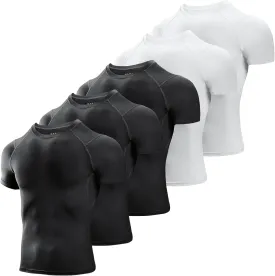 Niksa Men's Compression Shirts 3/5 Pack,Short Sleeve Athletic Compression Tops Cool Dry Workout T Shirt
