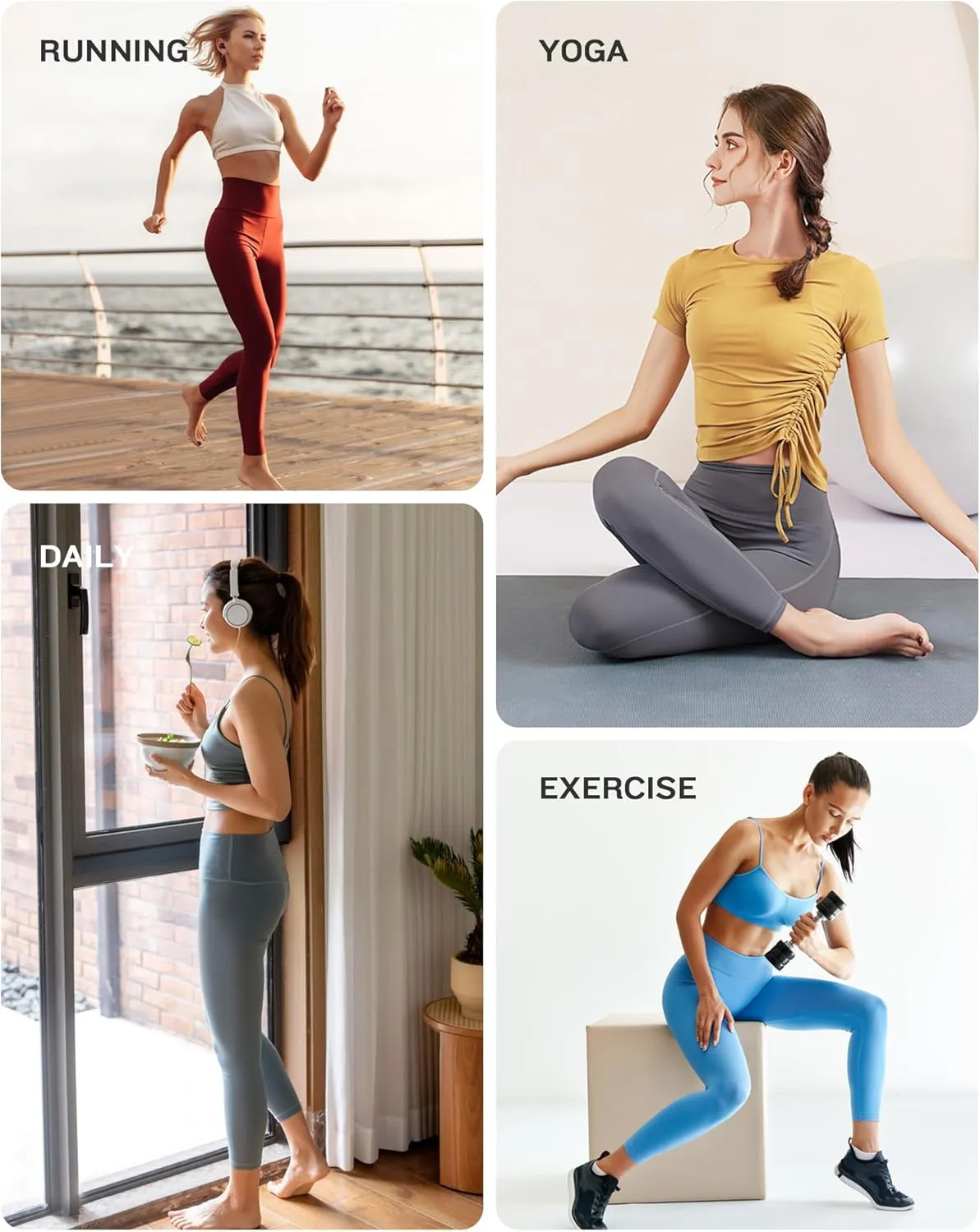 NORMOV 4 Packs Yoga Leggings with Pockets for Women, Soft High Waisted Tummy Control Workout Pants