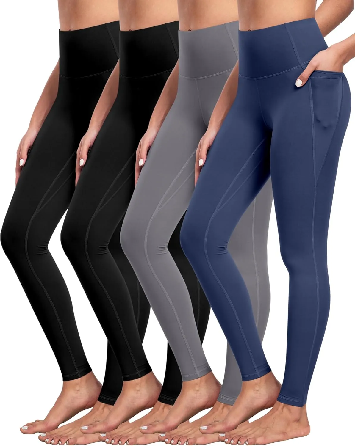 NORMOV 4 Packs Yoga Leggings with Pockets for Women, Soft High Waisted Tummy Control Workout Pants